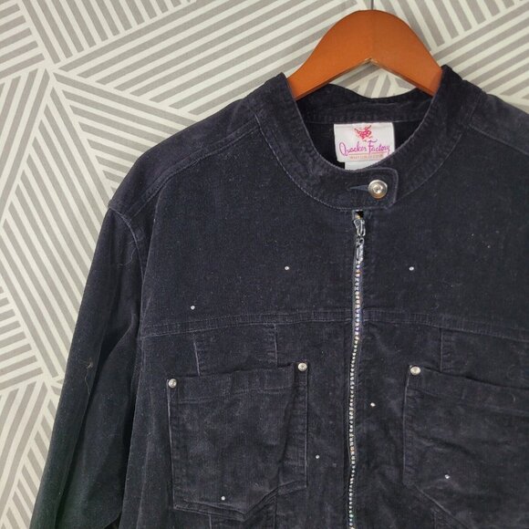 Quacker Factory Velvet Bomber Jacket Plus Size 2X Coat Rhinestone Velour Black - Picture 2 of 5